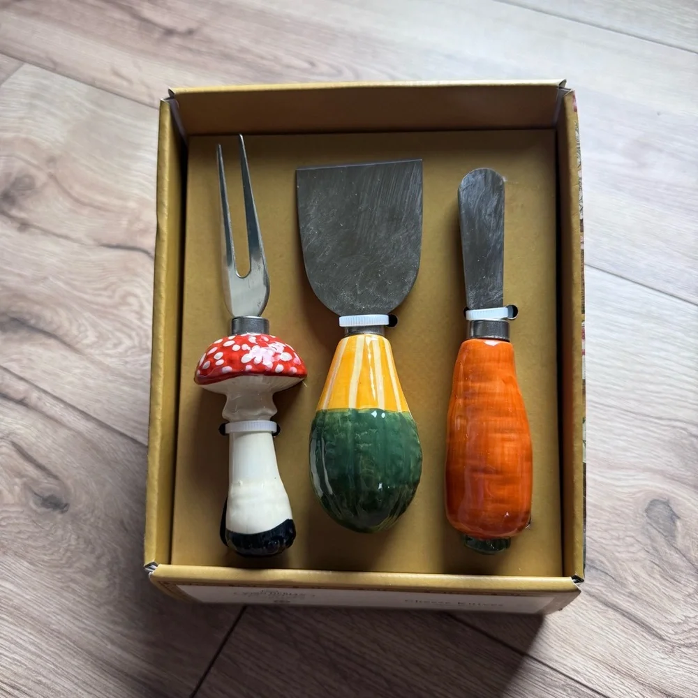 John Derian x Target 3pc Fall Vegetable Stoneware Cheese Knifes Thanksgiving